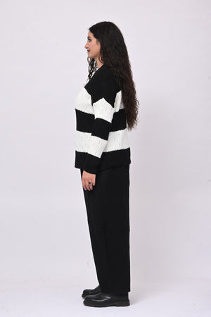 Pull righe lavorato - Nero