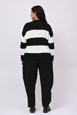 Pull righe lavorato - Nero