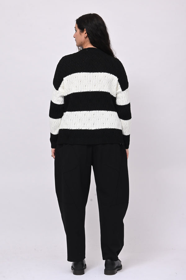 Pull righe lavorato - Nero