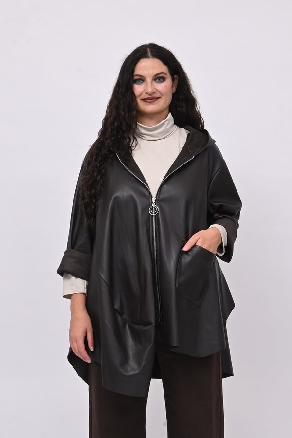 Cappottino zip ecopelle ruota - Moro