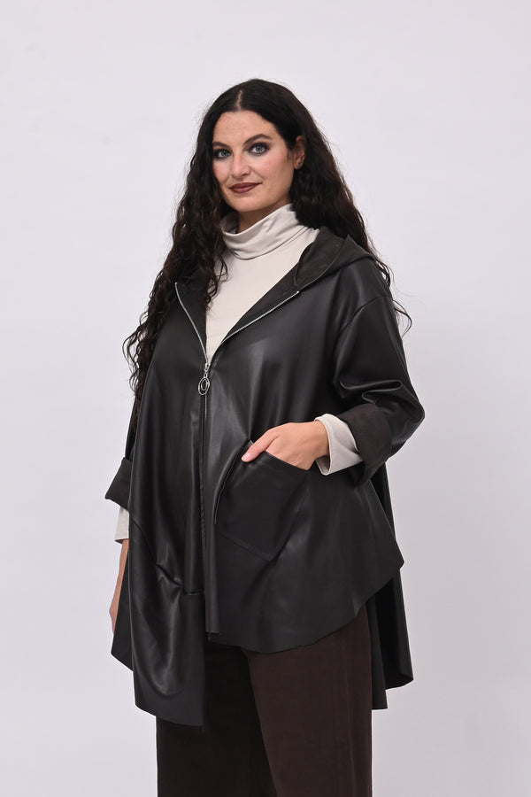 Cappottino zip ecopelle ruota - Moro