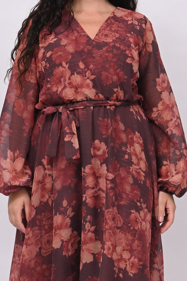 Abito fiori lurex - Vino