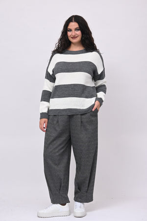 Pull righe liscio - Grigio
