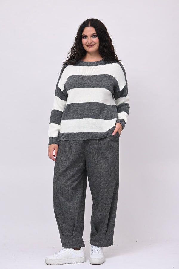 Pull righe liscio - Grigio