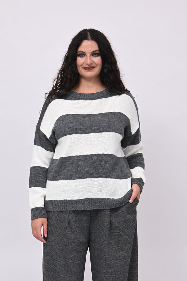 Pull righe liscio - Grigio