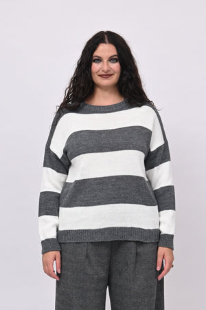 Pull righe liscio - Grigio