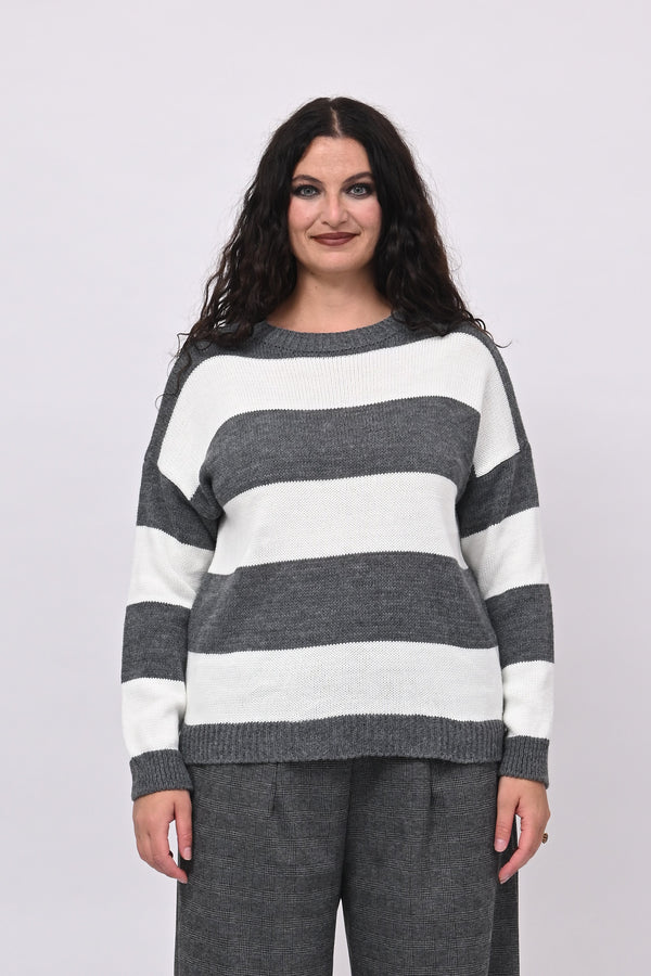 Pull righe liscio - Grigio