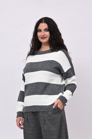 Pull righe liscio - Grigio