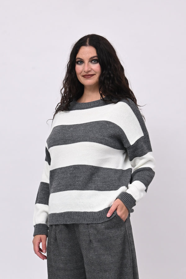 Pull righe liscio - Grigio