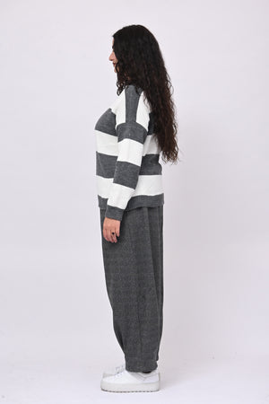 Pull righe liscio - Grigio