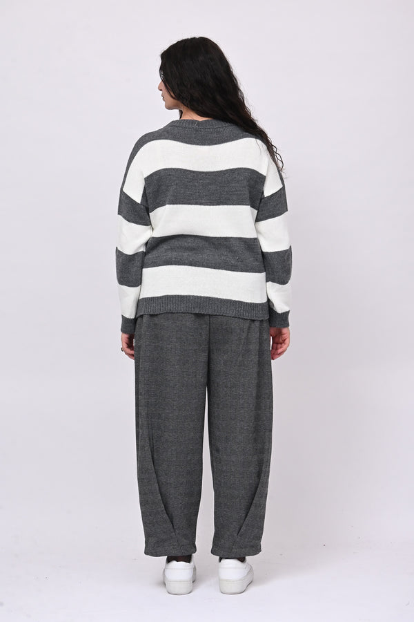Pull righe liscio - Grigio