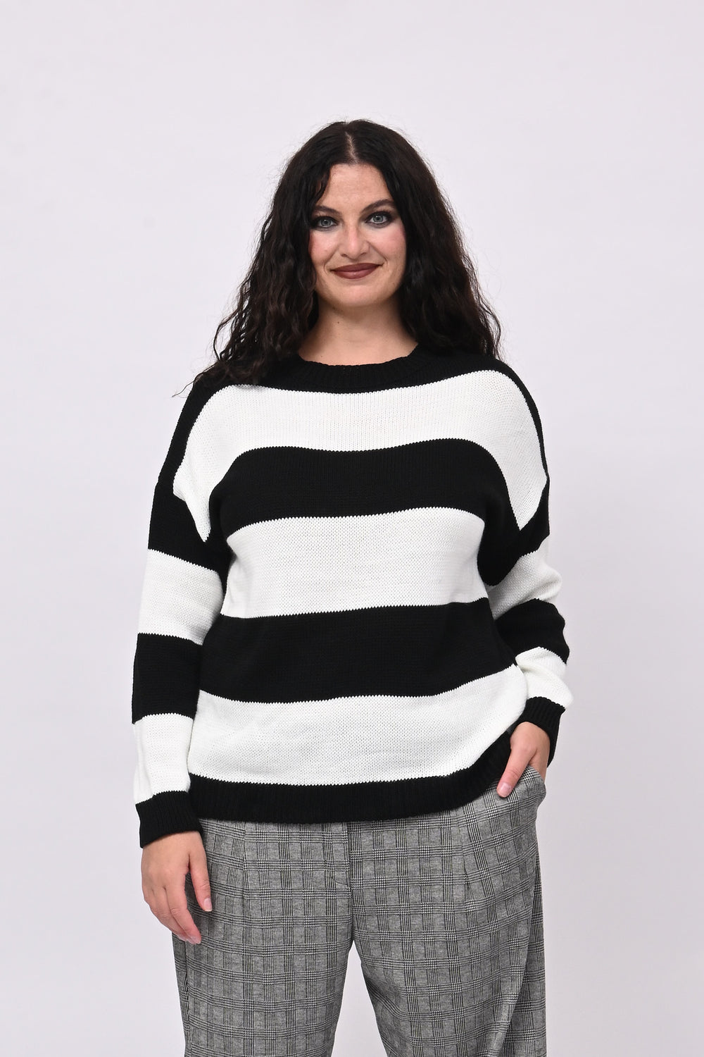 Pull righe liscio - Nero