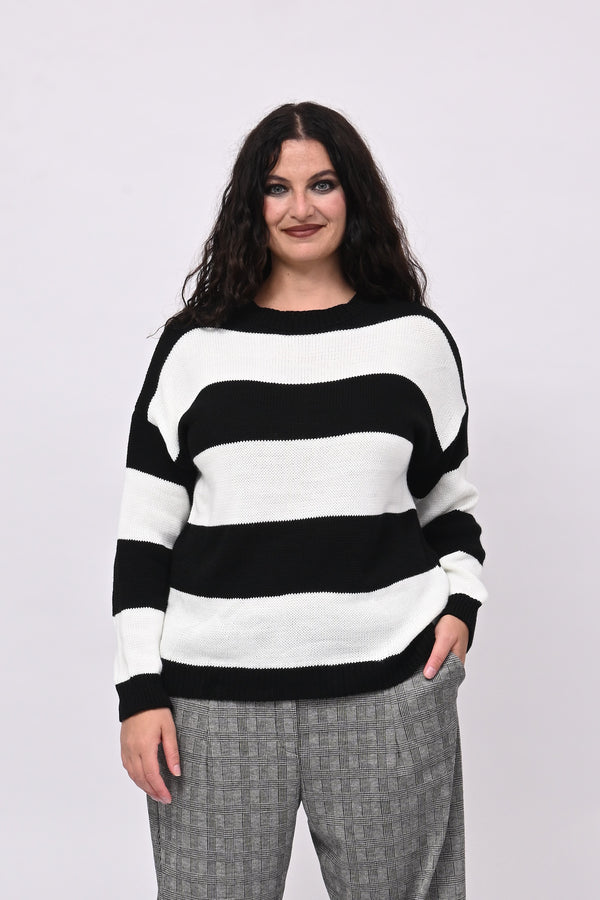 Pull righe liscio - Nero