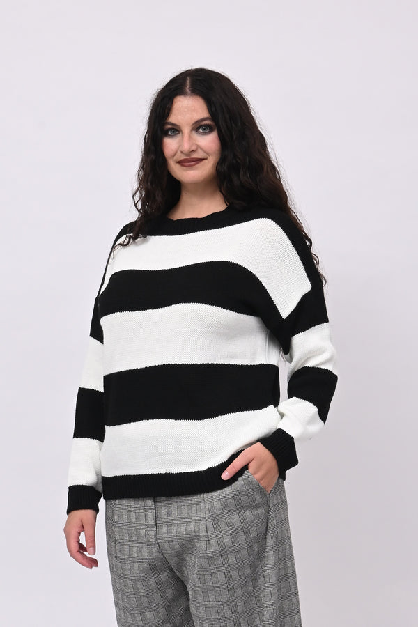 Pull righe liscio - Nero