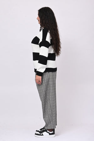 Pull righe liscio - Nero