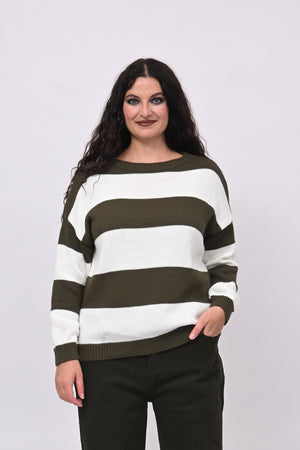 Pull righe liscio - Verde militare