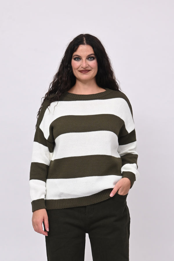 Pull righe liscio - Verde militare