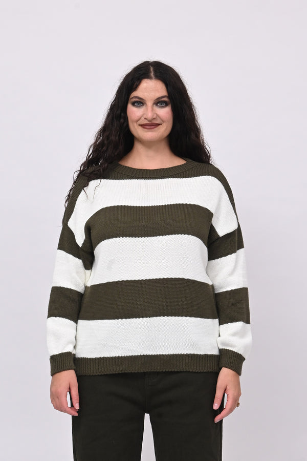 Pull righe liscio - Verde militare