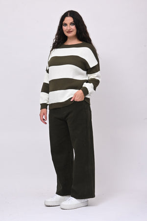 Pull righe liscio - Verde militare