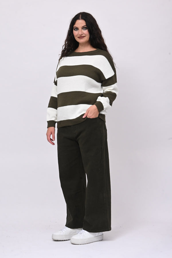 Pull righe liscio - Verde militare