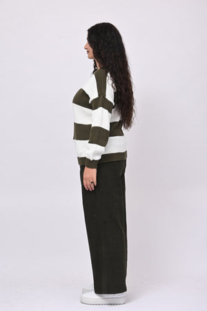 Pull righe liscio - Verde militare