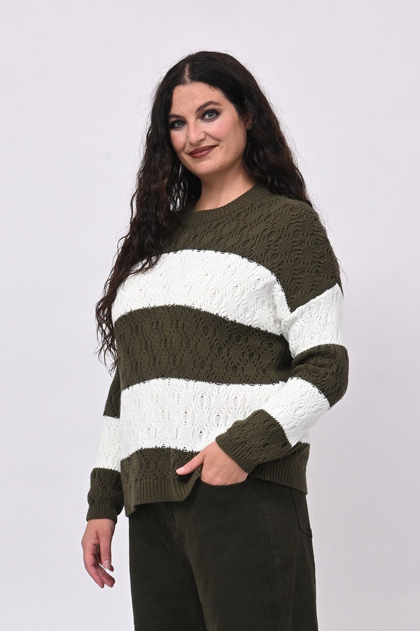 Pull righe lavorato - Verde militare