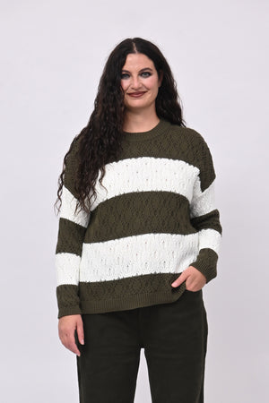 Pull righe lavorato - Verde militare
