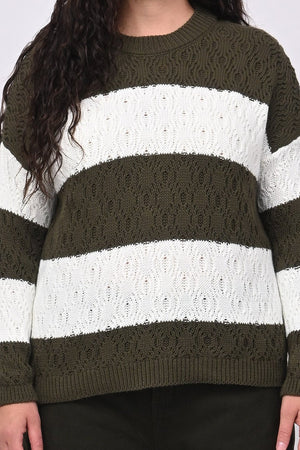 Pull righe lavorato - Verde militare