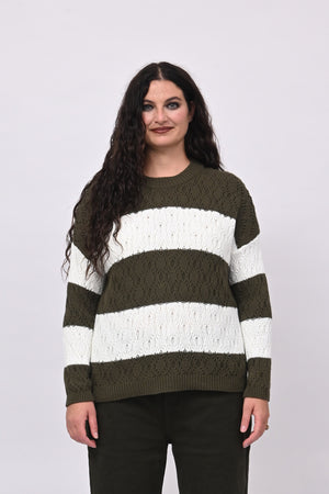 Pull righe lavorato - Verde militare