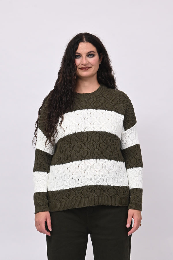 Pull righe lavorato - Verde militare