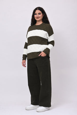 Pull righe lavorato - Verde militare
