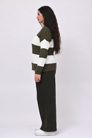 Pull righe lavorato - Verde militare