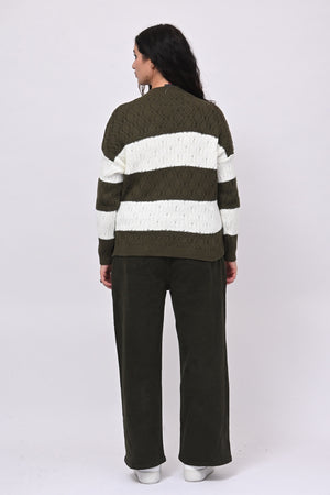 Pull righe lavorato - Verde militare