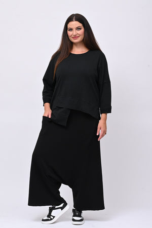 Pantalone garzato cavallo basso - Nero