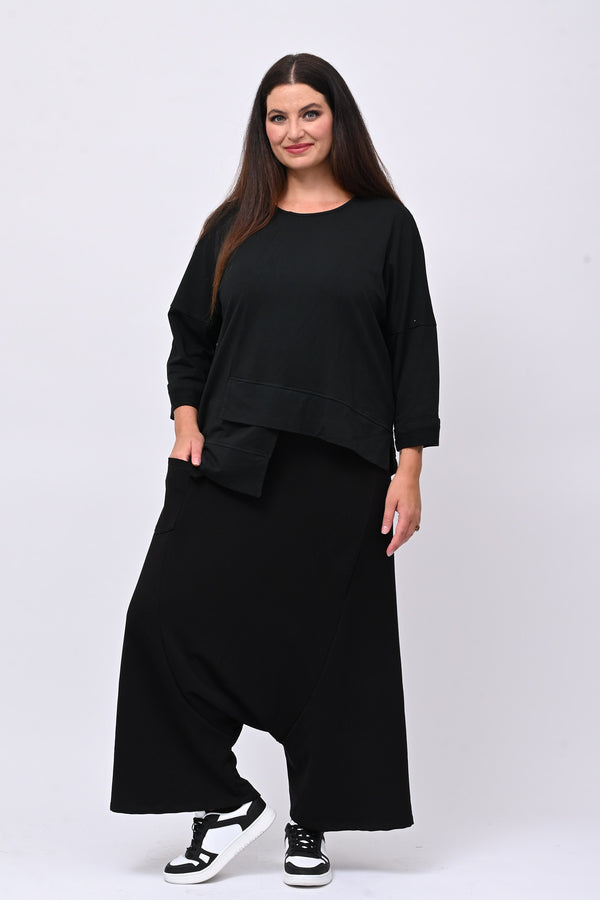 Pantalone garzato cavallo basso - Nero