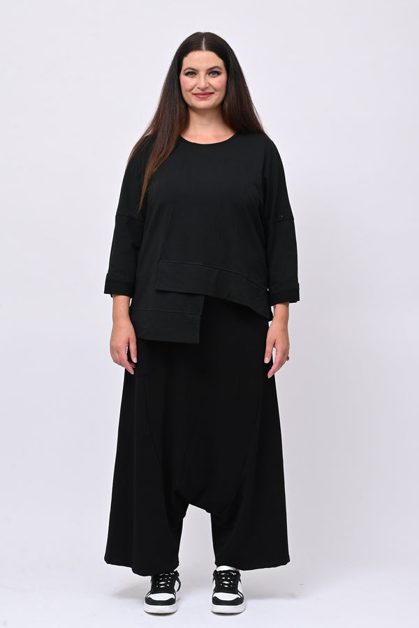 Pantalone garzato cavallo basso - Nero