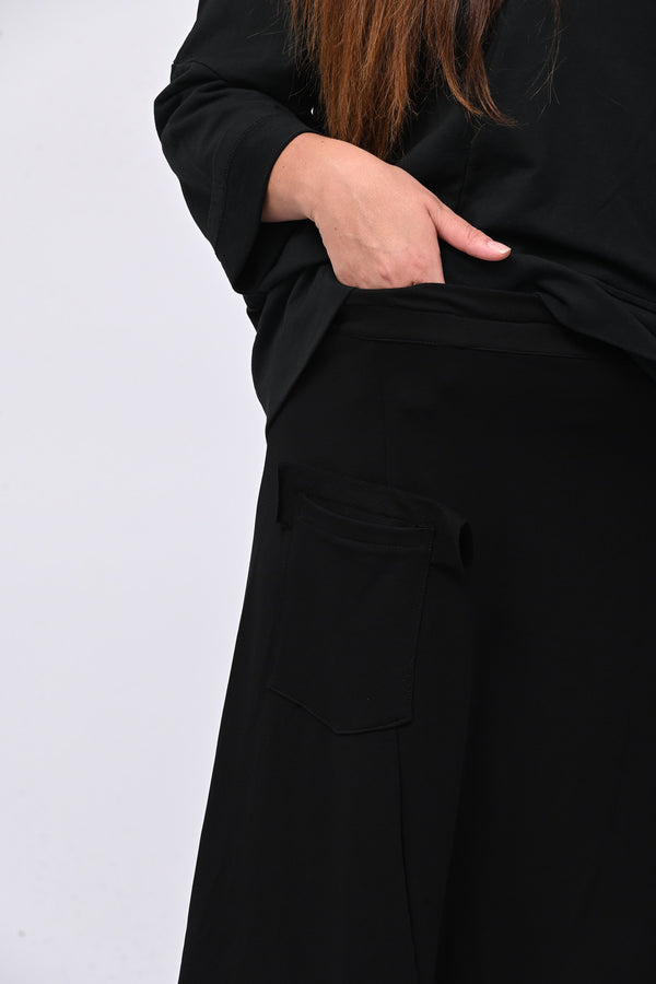 Pantalone garzato cavallo basso - Nero