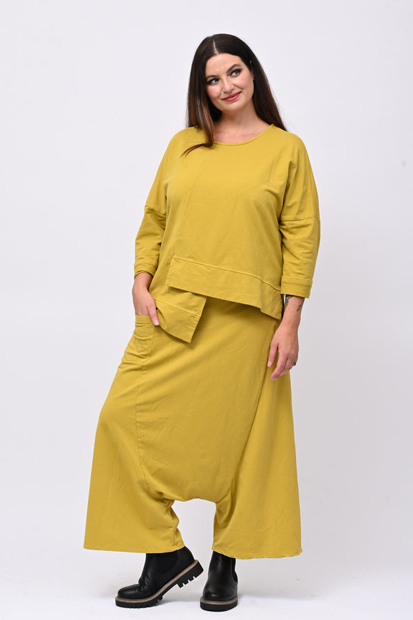 Pantalone garzato cavallo basso - Senape