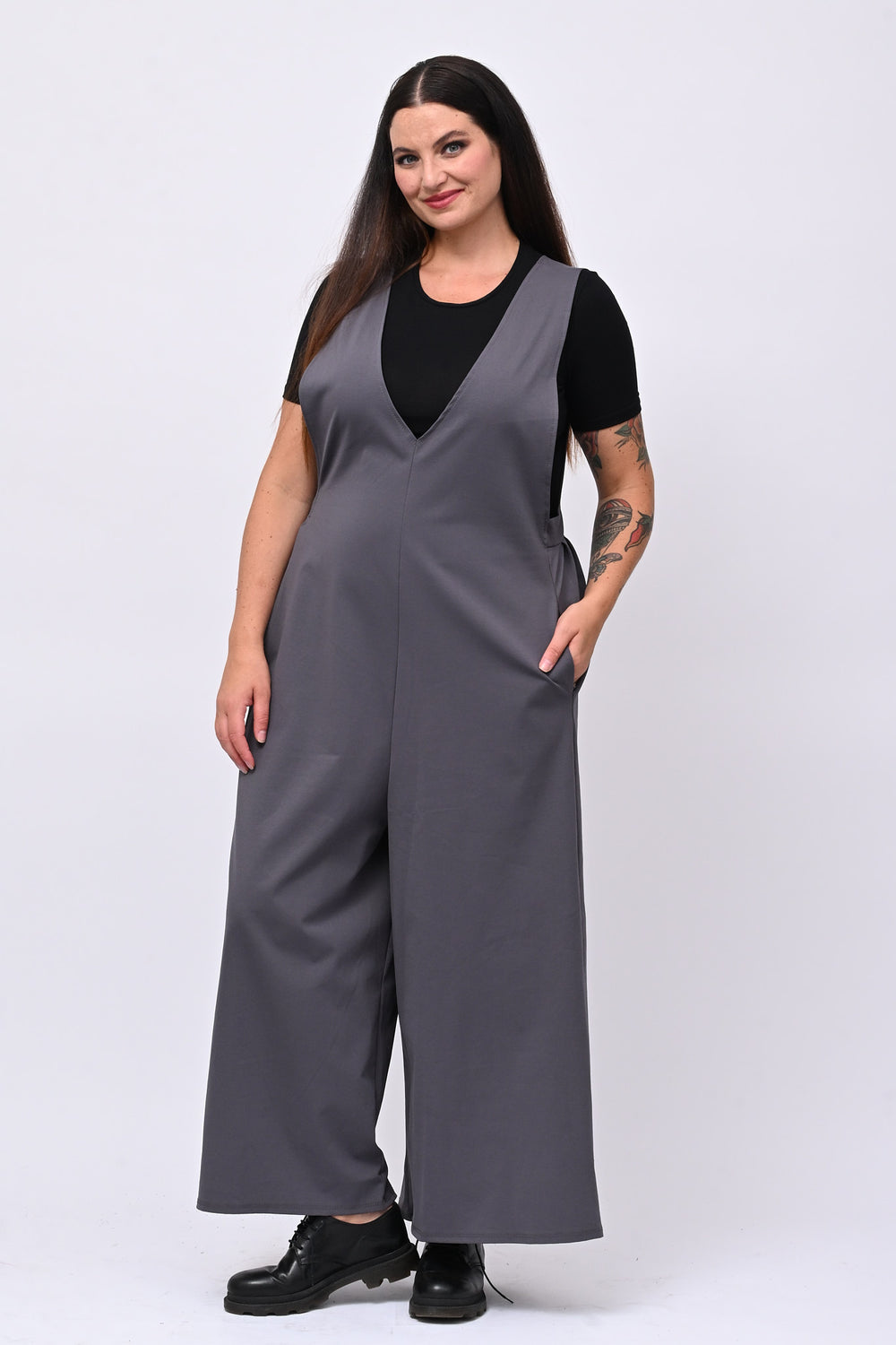 Jumpsuite doppio scollo V - Piombo