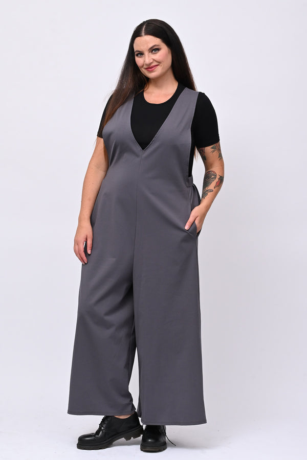Jumpsuite doppio scollo V - Piombo