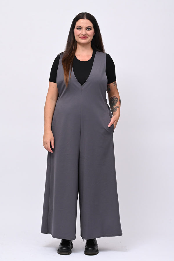 Jumpsuite doppio scollo V - Piombo