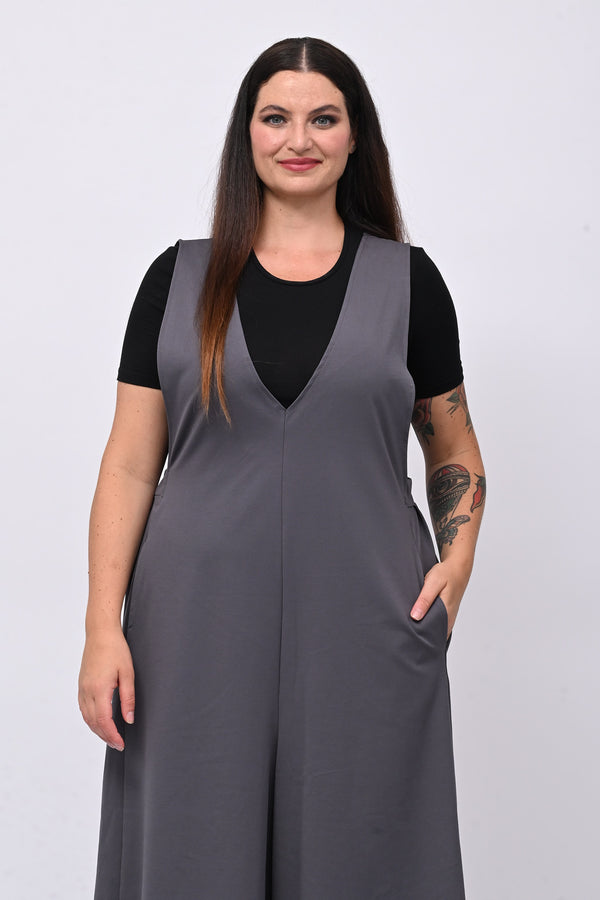 Jumpsuite doppio scollo V - Piombo