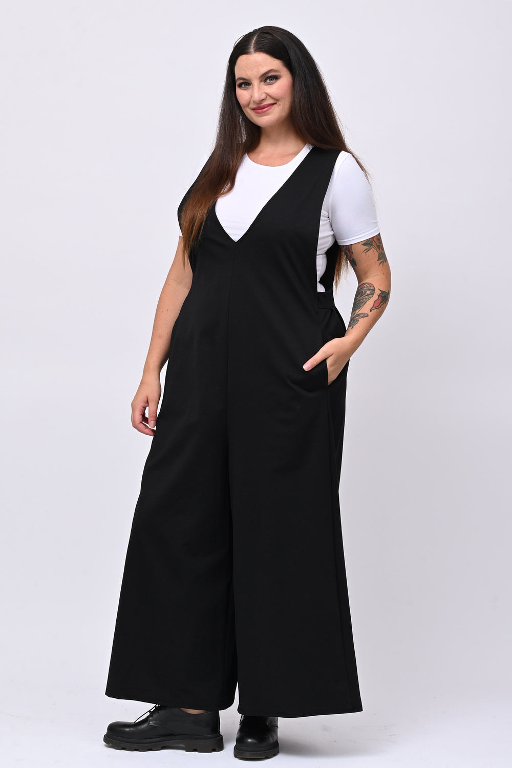 Jumpsuite doppio scollo V - Nero