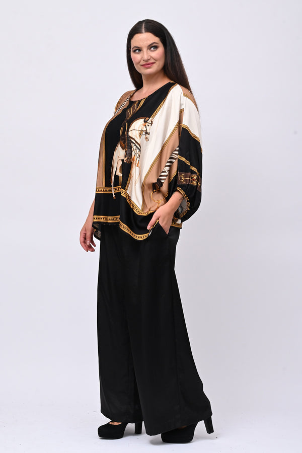 Blusa stampa raso - Nero