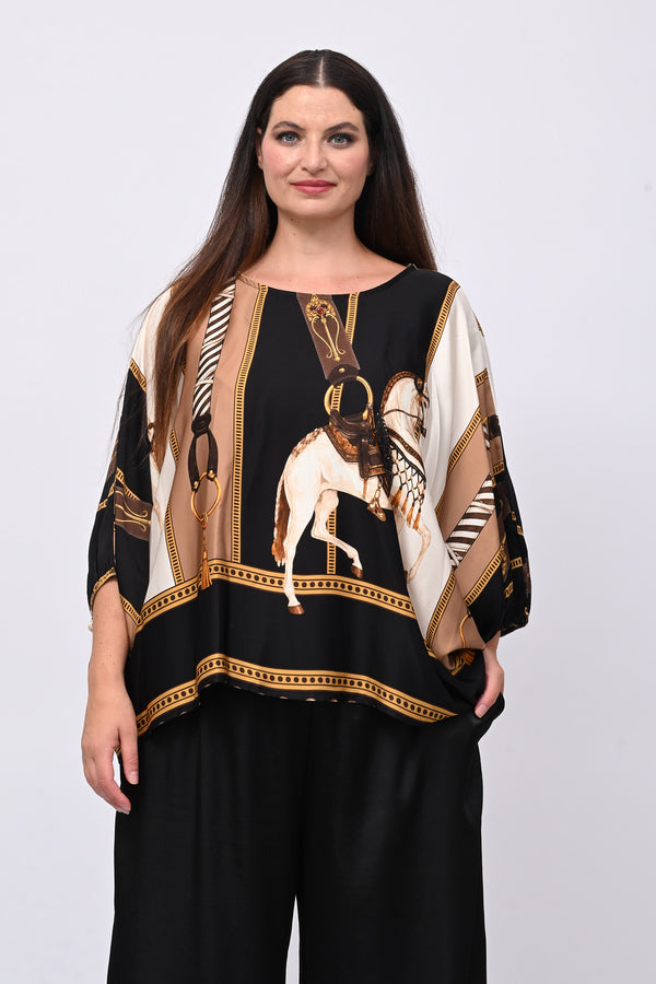 Blusa stampa raso - Nero