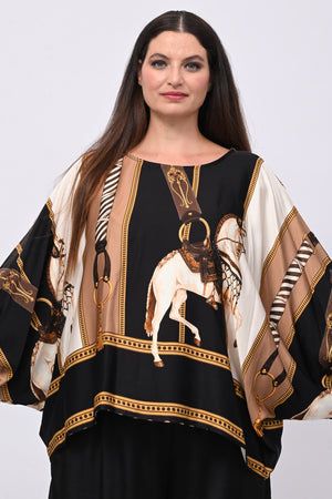 Blusa stampa raso - Nero