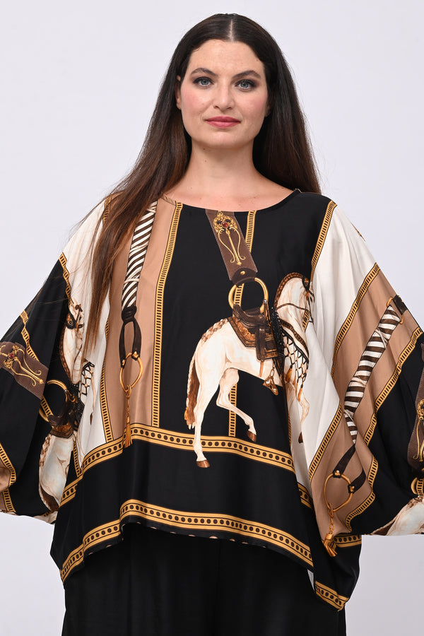 Blusa stampa raso - Nero
