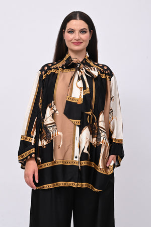 Camicia raso stampa fiocco - Nero