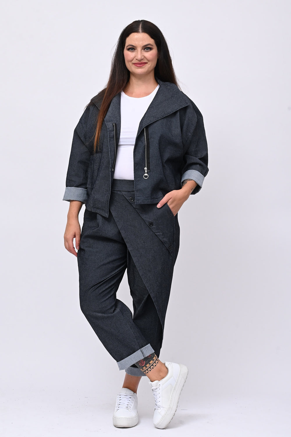 Jeans pattina e bottoni - Jeans scuro