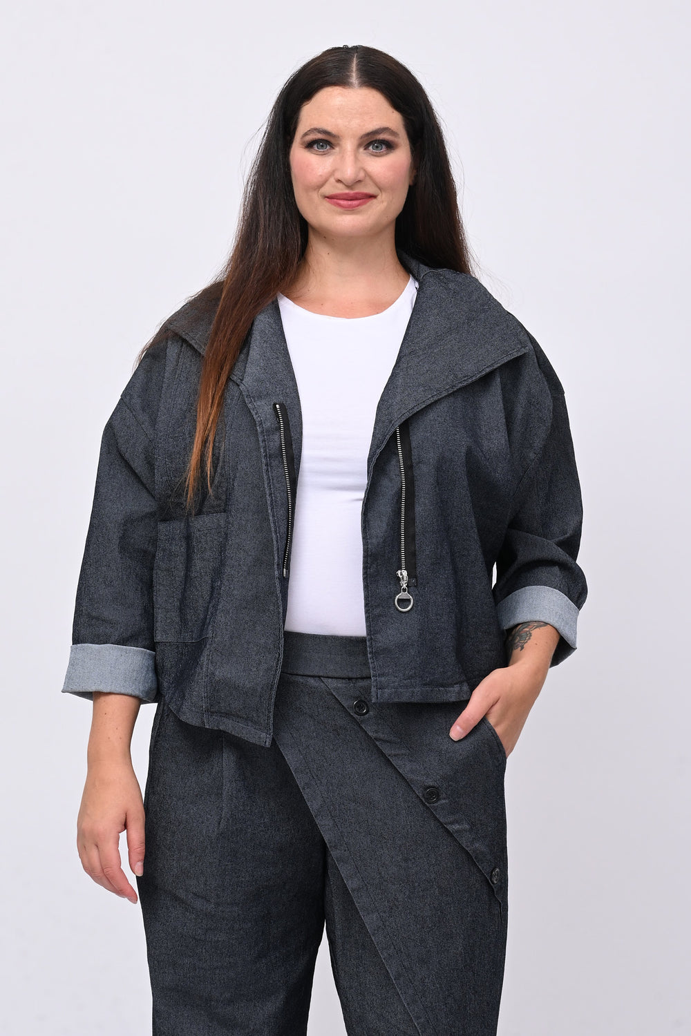 Giacca crop jeans - Jeans scuro